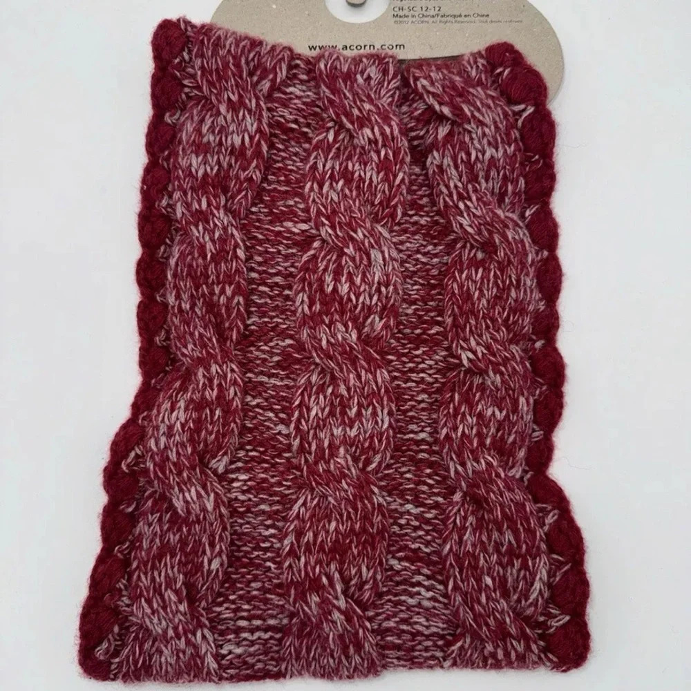 NECK WARMER SCARF Collar Red Crochet Cable Knit Decorative Flower Button Winter - Picture 3 of 8